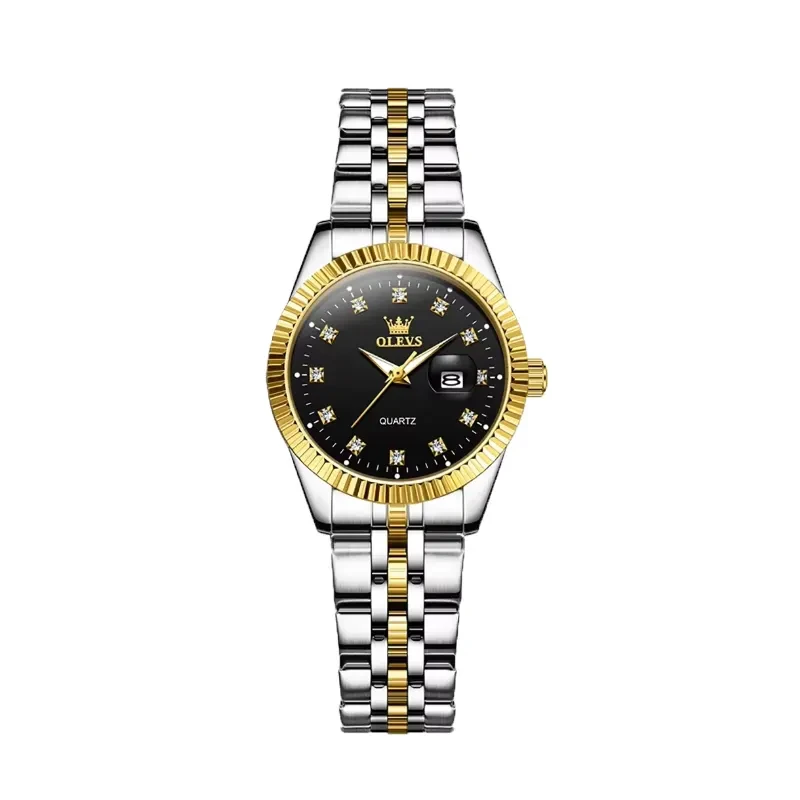 Olevs Fashion Black Dial Two-tone Ladies Watch- 5526